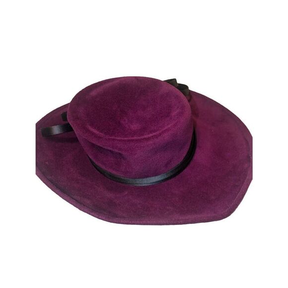 Vintage PHILIP TREACY LONDON Burgundy Rabbit Hair Wide Brim Kentucky Derby Royal main image 6